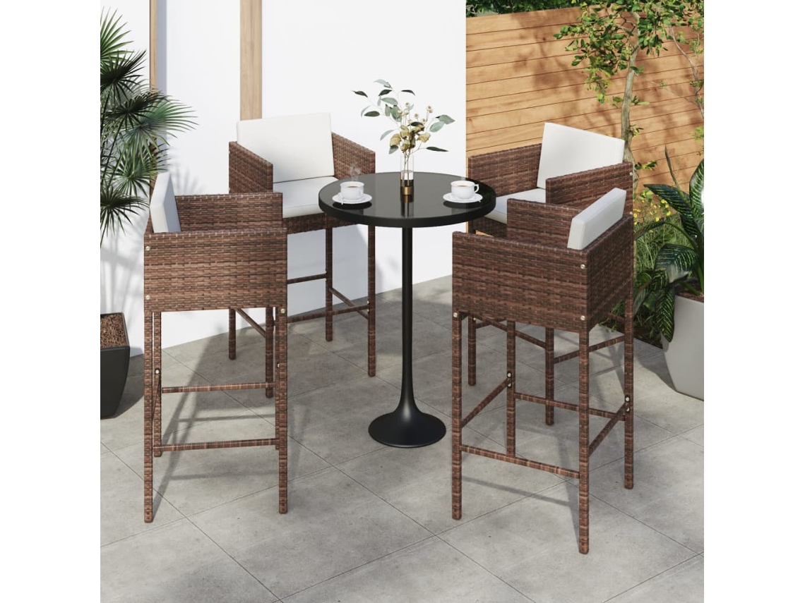 Taburetes de bar con cojines, 4 piezas, mimbre marrón, PE, Dkd Home Decor