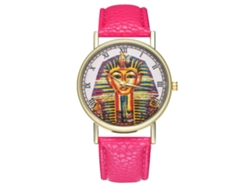 Reloj De Pulsera Unisex De Cuarzo Con Correa Pu Dial Redondo Números Romanos (rojo Rosa)