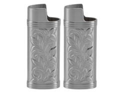 Estuche Para Encendedor Retro De 2 Piezas, Compacto, Con Estampado Floral 3d, De Aleación De Zinc, Protector Gris