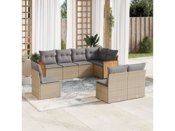 Conjunto de 8 sofás de jardín con cojines de mimbre beige Dkd Home Decor