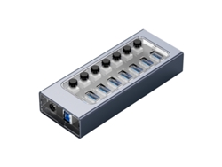 Estación de acoplamiento Yizhood Hub USB Hub USB 3.0 con cargador rápido QC 7 puertos múltiples con interruptor gris