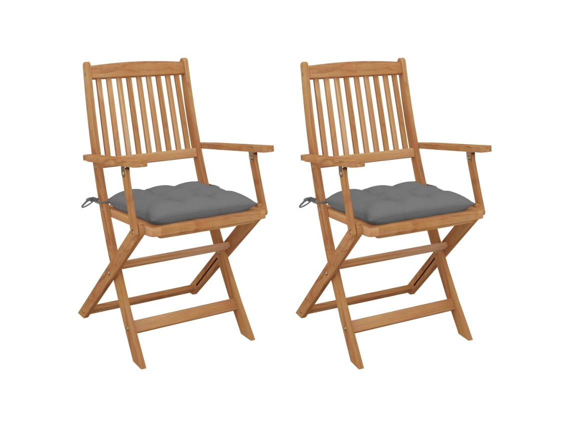 Sillas de jardín plegables con cojines, 2 unidades, de acacia maciza, DKD HOME DECOR