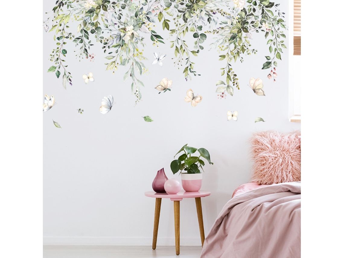 Pegatinas de hojas de plantas verdes, decoración grande y extraíble. RNEMITERY