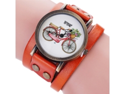 Reloj De Pulsera Unisex De Piel Auténtica Con Movimiento De Cuarzo Naranja Ccq