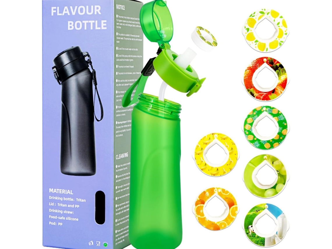 Botella De Agua Air Con 7 Cápsulas De Sabores 750ml Con Pajita Para Gimnasio Al Aire Libre Verde Verde Siurn