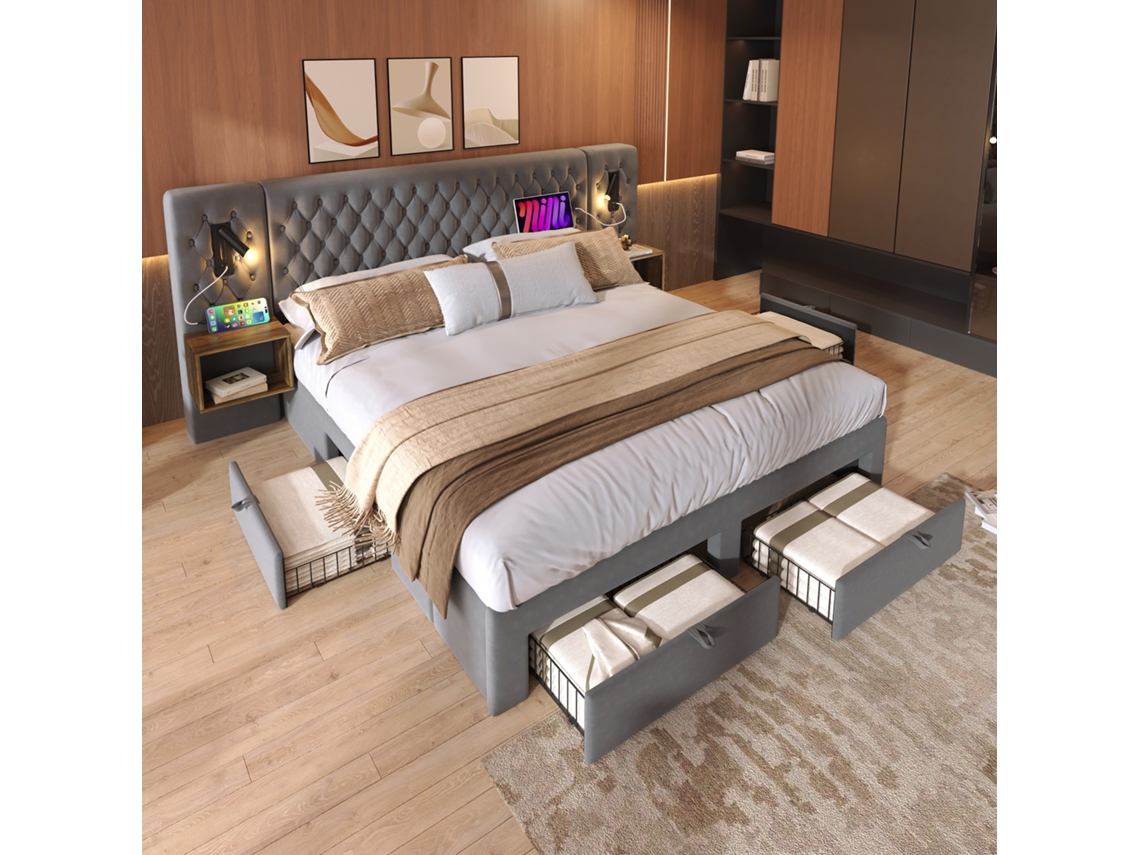 Conjunto de dormitorio completo ZIWEI STORE con luz de lectura y carga USB 160x200 cm