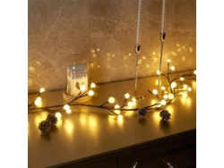 Guirnalda De Ramas Marrones De 2,7 Metros (8,8 Pies) Con 84 Luces Led Y Bola Enchufable Para Navidad.