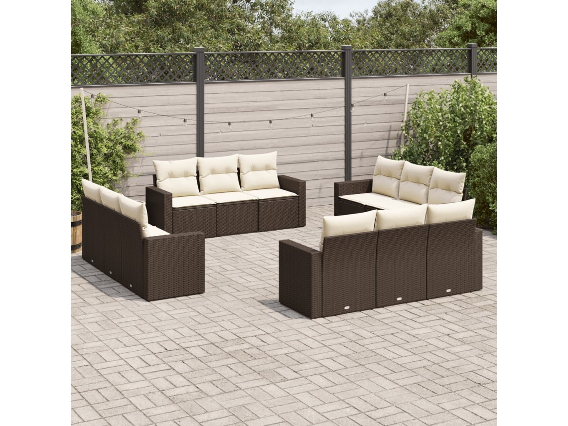 Conjunto de sofá de jardín de 12 piezas con cojines de mimbre sintético marrón, Dkd Home Decor