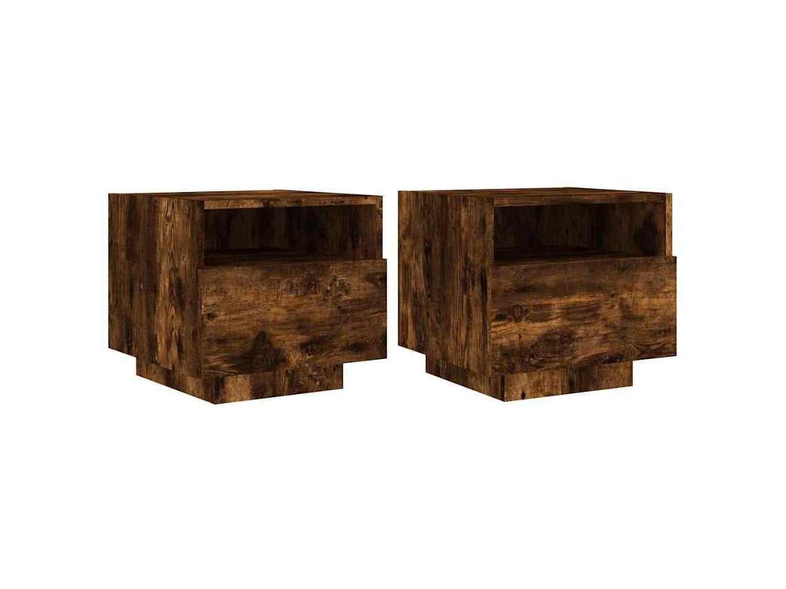 Maison Exclusive - Mesitas De Noche Con Luces Led 2 Uds Roble Ahumado 40x39x37 Cm