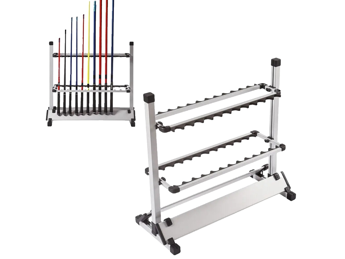 Soporte para cañas de pescar, capacidad para 24 cañas, altura ajustable, diseño independiente, color blanco OEM