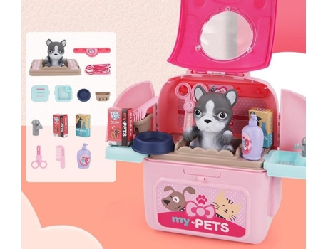 Juego de Veterinario Para Mascotas Con Mochila, Juego de Simulación Para Niños Perro Rosa