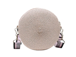 Bolso bandolera pequeño de paja trenzada para mujer con asa redonda, bolso de compras trenzado, rosa