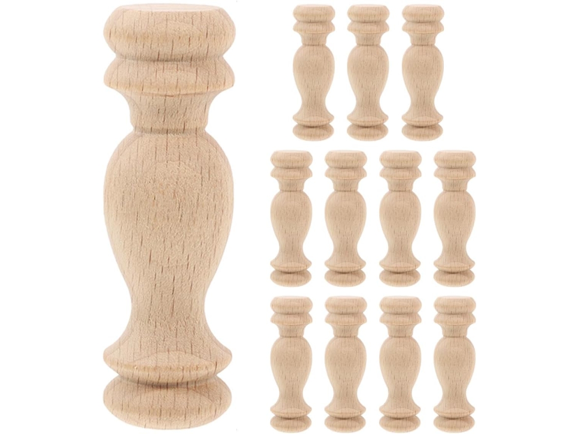 Inoomp Tapas De Madera Sin Pintar, 12 Piezas, Madera Maciza, Remates De Columna Románica En Color Beige, 6 X 1,8 Cm,