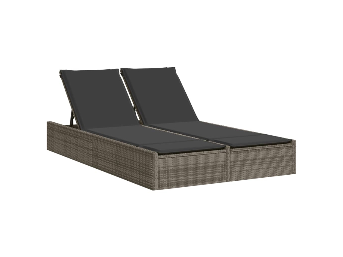Chaise longue doble con cojines de mimbre, patas grises, EXCLUSIVA MAISON