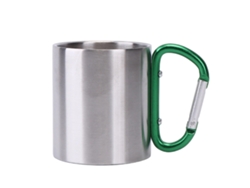 VVJIJILLY Caneca Metálica Com Mosquetão, 300ml Caneca De Campismo Dupla Parede Em Aço Inoxidável Com Alça De Mosquetão Para Acampamento, Viagem E Montanhismo