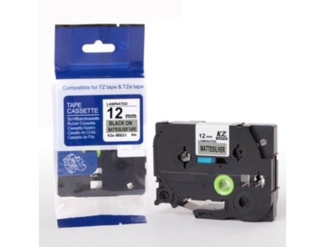 Cinta de etiquetas compatible con la impresora Brother P-Touch (Negro sobre plata mate - 12 Mm)