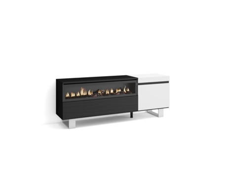 Mueble TV Televisión 150x57x35cm Para TV hasta 65 Chimenea eléctrica Diseño industrial Blanco y negro