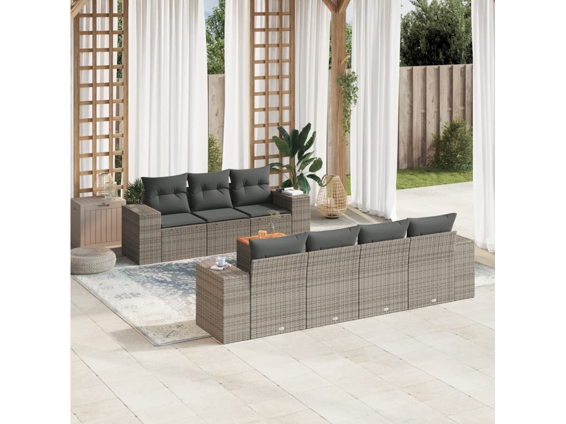 Conjunto de sofá de jardín de 8 piezas con cojines, ratán gris, DKD Home Decor