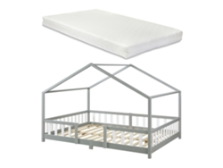 Cama para niños Treviolo forma de casa pino colchón 140x200cm - Gris [EN.CASA]