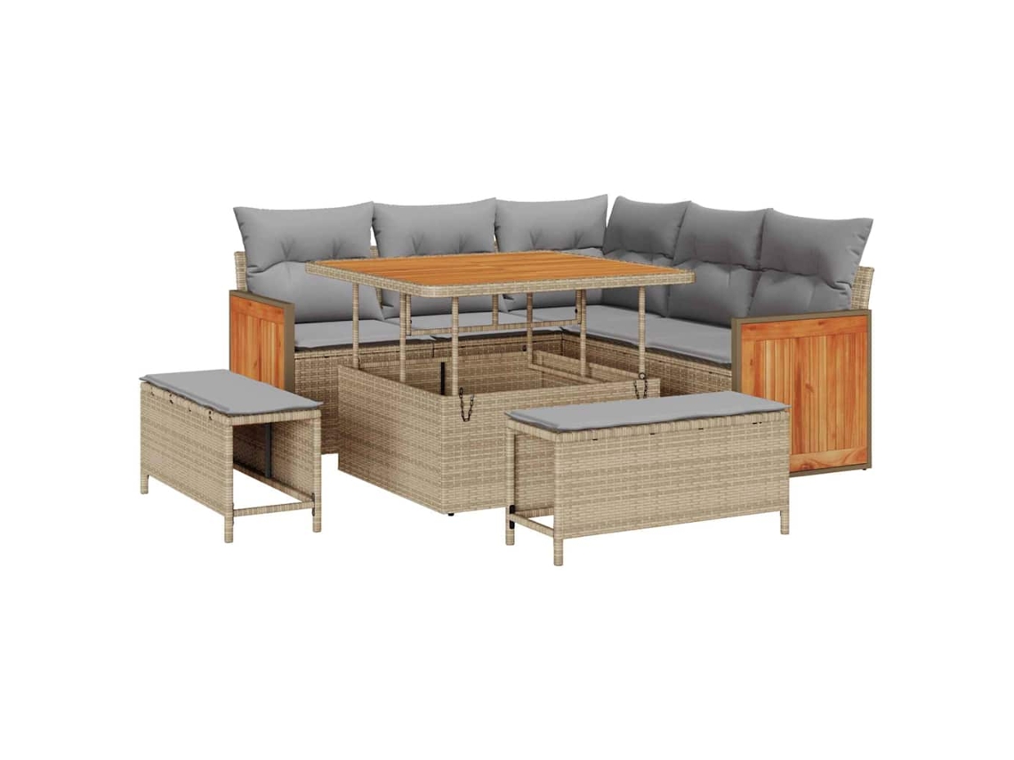 Maison Exclusive - Conjunto de sofás de jardín de 9 piezas, mimbre beige y gris claro