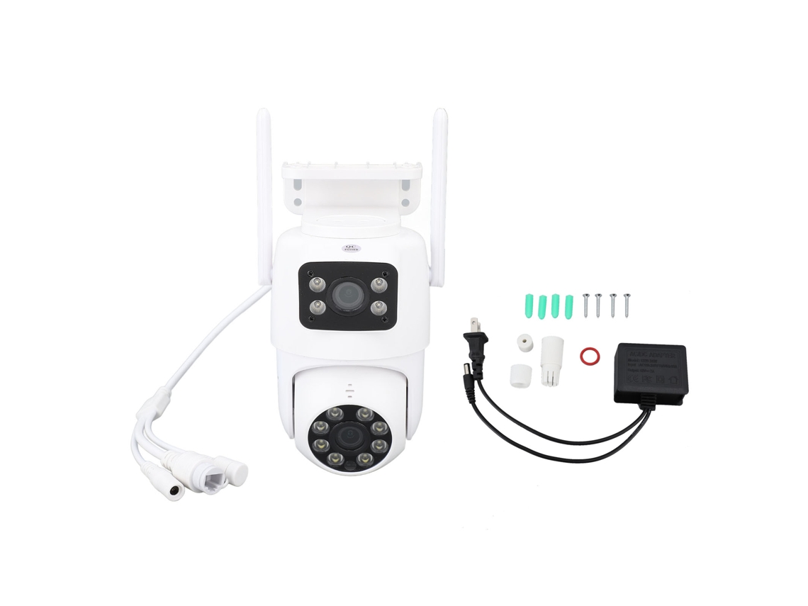 Cámara de seguridad PTZ con doble lente, Wi-Fi, para vigilancia exterior con movimiento horizontal y vertical.