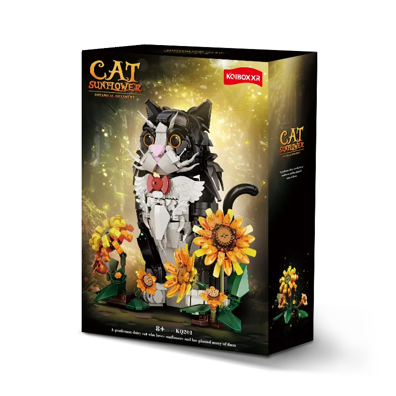 (kq201) Juego de bloques de construcción con 1434 piezas, modelo de gato girasol para decoración.
