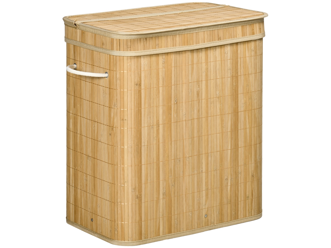 Cesto De Ropa Bambú 90l Con Bolsa Interior Extraíble Y Tapa