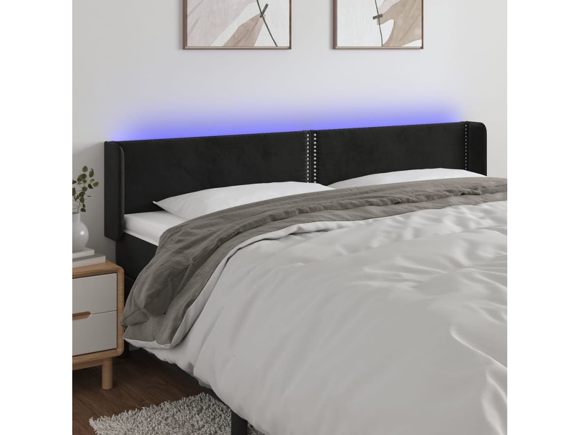 Cabecero Con Led De Terciopelo Negro 163x16x78/88 Cm