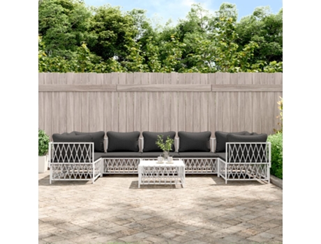 Conjunto 8 de muebles de jardín VIDAXL con cojines acero blanco
