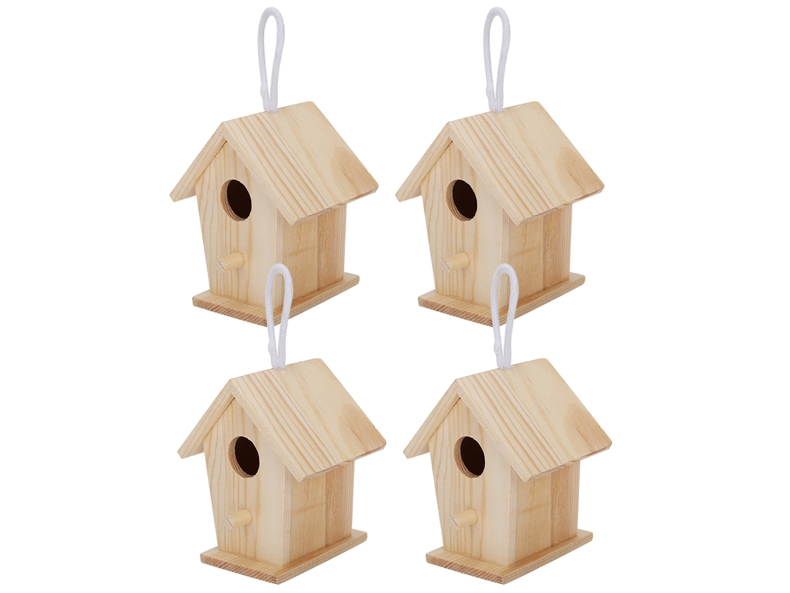 Primerox 4 mini casitas de madera para pájaros, ideales para colgar en el jardín, balcón o como nido exterior.