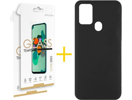 Funda y Protector 2x de Vidrio Samsung Galaxy A21s SKYHE Silicona Líquida Negro