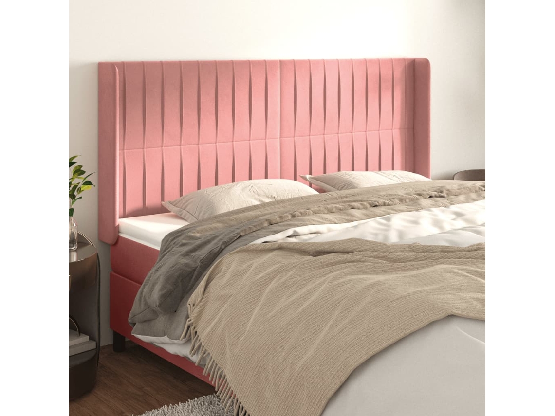 Cabecero Con Orejas De Terciopelo Rosa 163x16x118/128 Cm