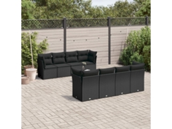 Conjunto de sofás de jardín de 9 piezas DKD Home Decor con cojines de mimbre negros