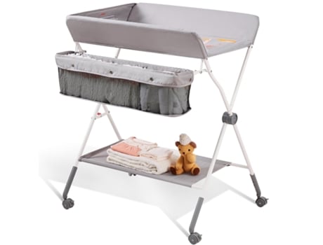 Rueda plegable y bloqueable, mesa para cambiar pañales portátil de altura ajustable de 3 capas con cesta de almacenamiento y colgador VEVOR