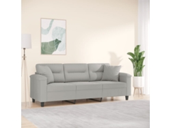 Sofá De 3 Plazas Con Cojines Tela Microfibra Gris Claro 180 Cm