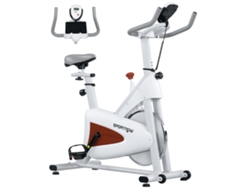 Bicicleta estática silenciosa con resistencia ajustable y pantalla LCD blanca.