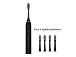 Cepillo De Dientes Eléctrico Portátil Recargable Por Usb, 6 Modos De Velocidad, 4 Cabezales, Color Negro Siurn