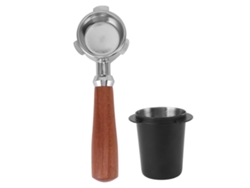 Portafiltro Sin Fondo De Acero Inoxidable Con Recipiente Para La Recogida De Polvo Y Mango De Caoba De 54 Mm.