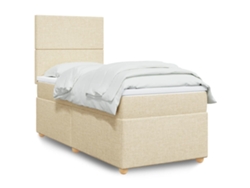 Cama Box Spring Con Colchón Tela Color Crema 100x200 Cm