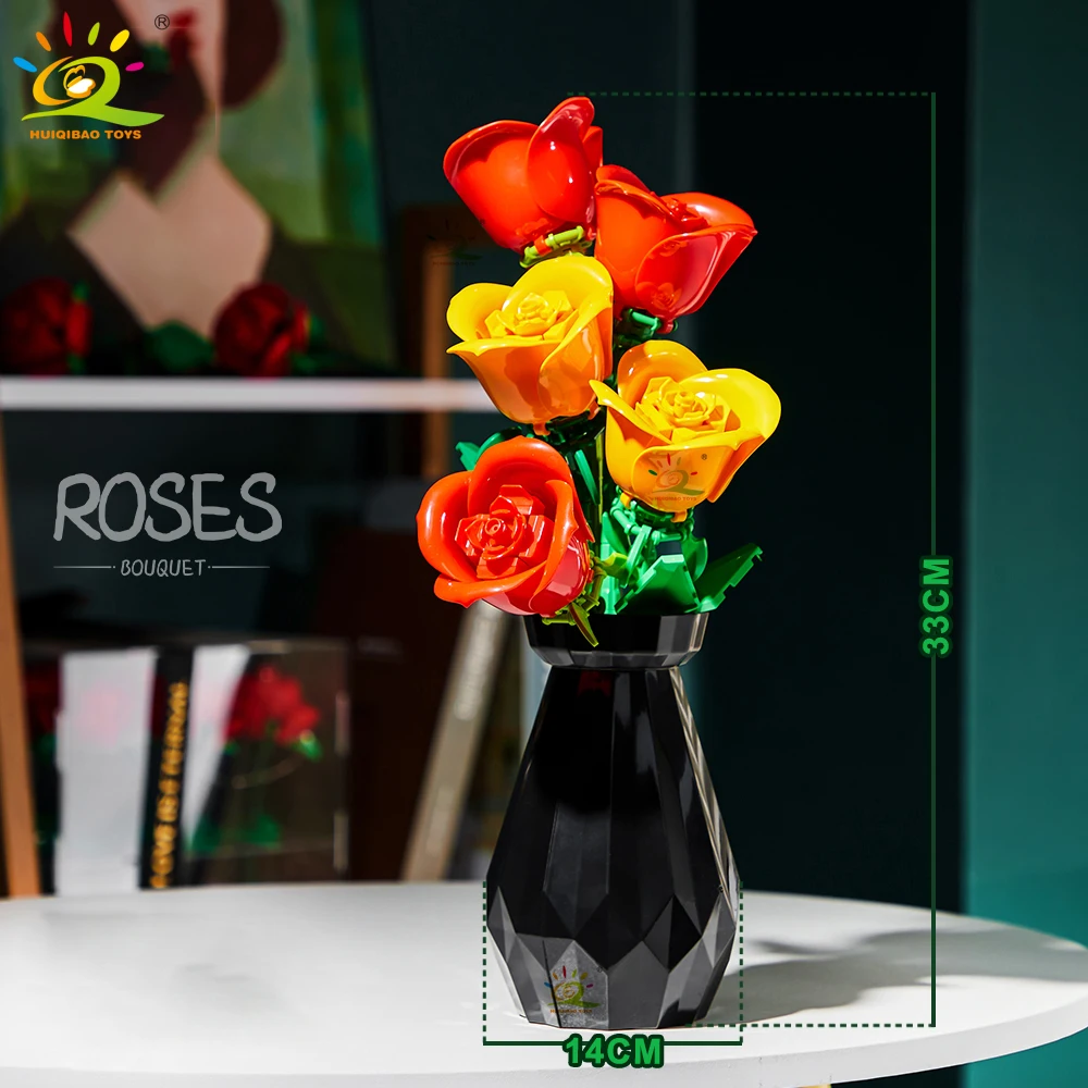 Bloques De Construcción De Modelos De Flores Moc De Rosas Y Tulipanes En Blanco Y Negro