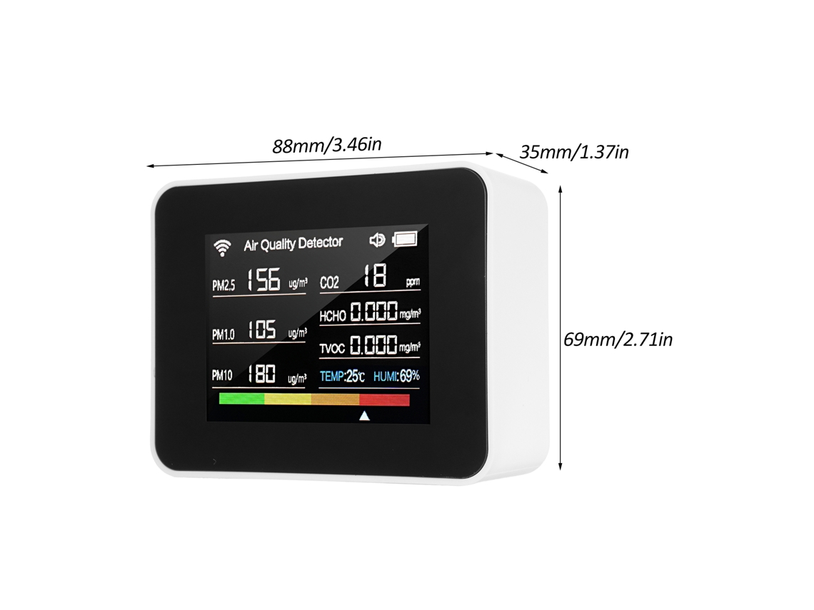 Detector De Calidad Del Aire Tuya Wifi 13 En 1 Monoxido De Carbono Co₂ Hcho Pm2.5