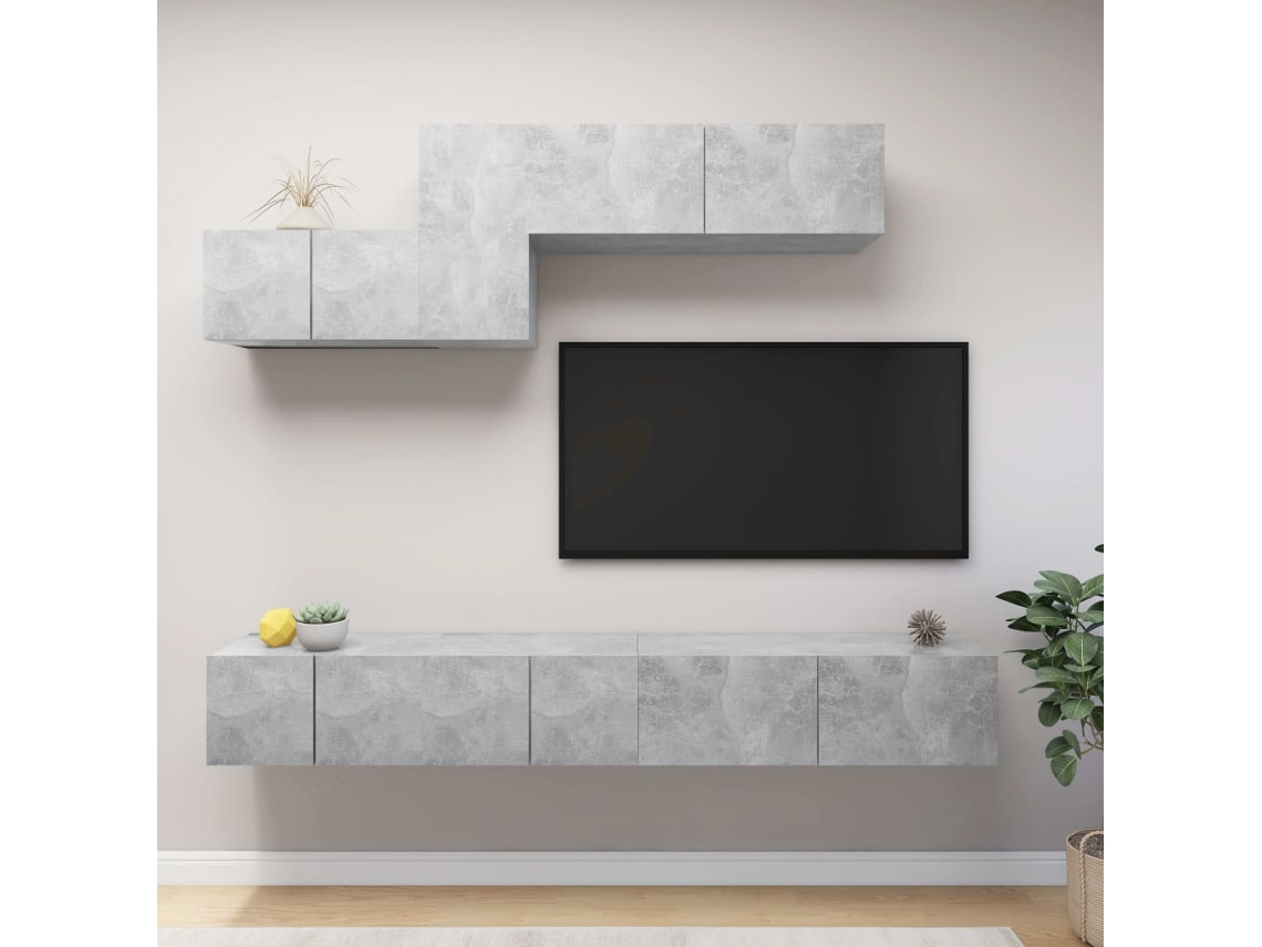 6 Pzs Pack de Muebles de Armario Tv Contrachapado Gris Cemento