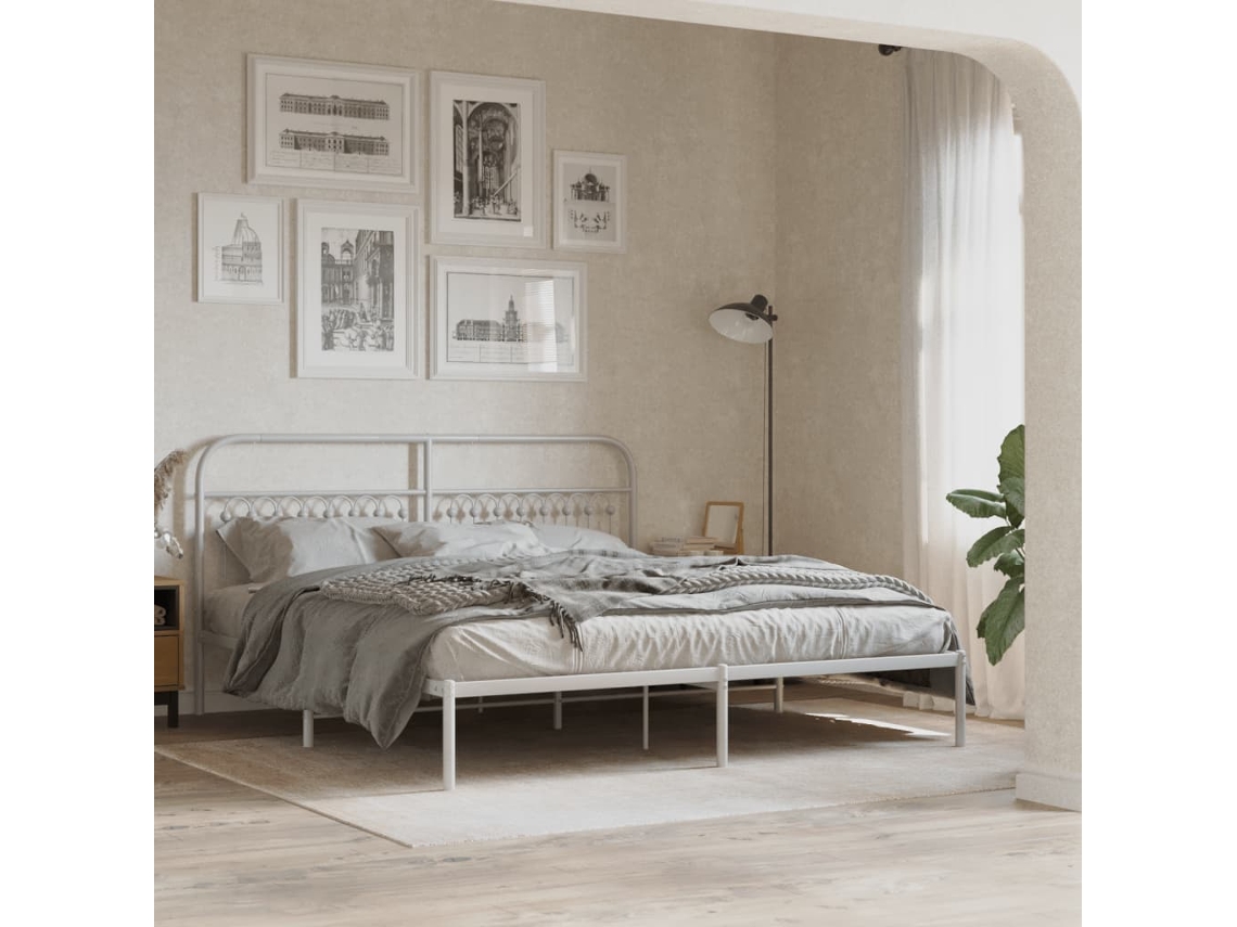 Estructura Cama Sin Colchón Con Cabecero Metal Blanco 183x203cm
