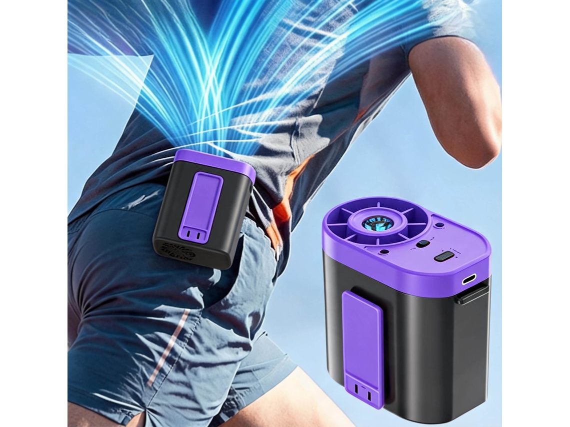 Ventilador Portátil De Cinturón Henten Home - Tres Velocidades, Incluye Linterna Morada