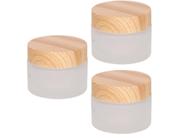 Lot De 3 Pots Cosmétiques En Verre 50g, Flacons De Crème Rostro Réutilisables Finition Bois Mat