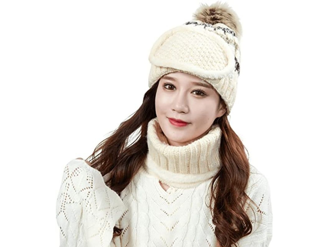 Conjunto de gorro y bufanda de invierno para mujer 2026 con forro de felpa cálido y suave.