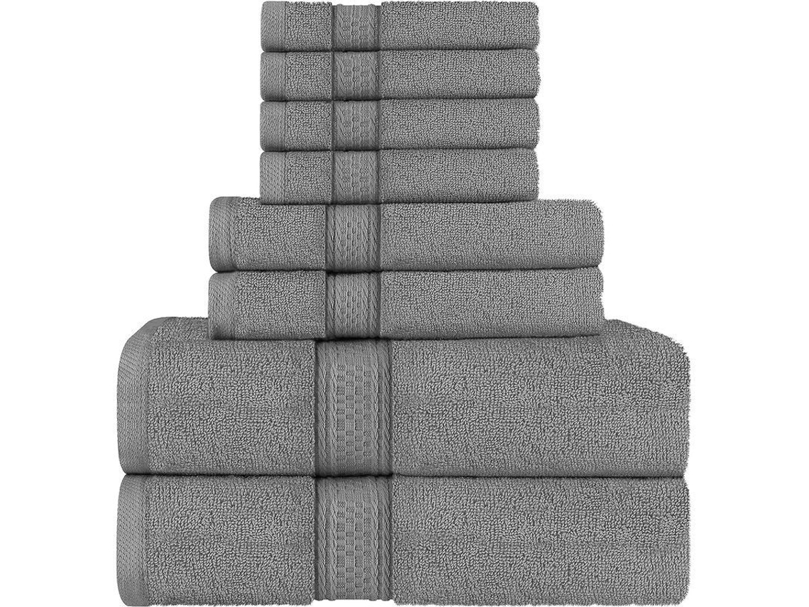 2026-41364-juego De Toallas Grises, 2 Toallas De Baño, 2 Toallas De Manos Y 4 Toallitas, Algodón 600 Gsm Absorbente