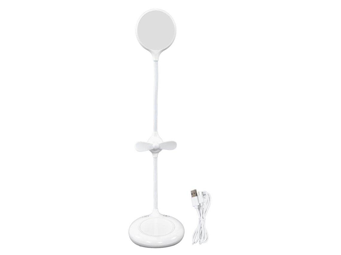Lámpara de mesa LED con diseño de ventilador único, 3 niveles de atenuación, flexible 360° con base USB