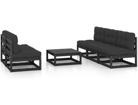Conjunto 6 de muebles de jardín VIDAXL y cojines madera pino maciza