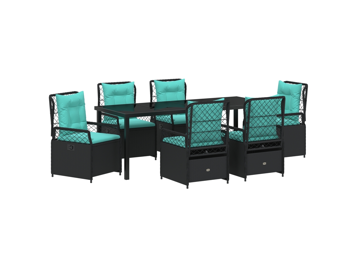 Conjunto de comedor de jardín vidaXL de 7 piezas, ratán negro y poliéster